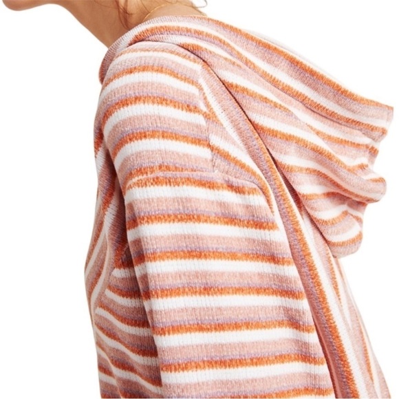 Anthropologie I Saturday Sunday Striped Chenille Hoodie Orange Pink Large L - Picture 3 of 7
